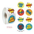 Rouleau de 8 autocollants de récompense animaux pour enfants avec messages motivants - Style de Récompense de Bande Dessinée Pop Art (D) / 1 pouce (25mm)