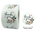38mm floral Thank You roll stickers with pink roses and leaves for envelope sealing - Pink Rose Wreath Style (A)