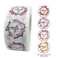 Rotolo di quattro adesivi floreali thank you con uccelli, etichette da 2,5 cm - 1 pollice (25mm)