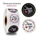 Lot de 500 autocollants Thank You noir et blanc avec couronne de fleurs pour enveloppes - 25mm (1 pouce) / Floral Noir & Blanc (A)