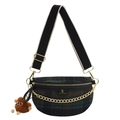 Plaid crossbody chest bag in dark green Scottish pattern with gold chain and plush charm - Tweed Style Green (No Charm)