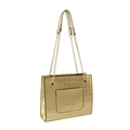 Sac cabas doré à texture crocodile brillante avec bandoulière chaîne et logo métal - Doré