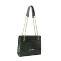 Sac fourre-tout vert foncé en similicuir à texture croco et chaîne dorée - Vert