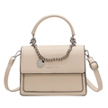Chic beige crossbody bag with silver chain detail and sleek faux leather texture - Off White