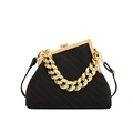 Chic black shell bag with twill texture and chunky gold chain handle for women - Black