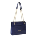 Sac fourre-tout bleu foncé avec motif crocodile et bandoulière en chaîne dorée - Bleu
