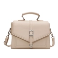 Elegante borsa a tracolla in pelle PU beige con patta a V e fibbia decorativa argento - Bianco Sporco