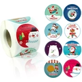 Rouleau d'autocollants de Noël 1 pouce avec bonhomme de neige, Père Noël et motifs d'élan - Mix de Noël A (500 Pcs/Rouleau)