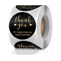 Rotolo di adesivi Thank You nero e oro per imballaggi e regali di piccole imprese - 1,5 Pollici (38 mm) / Oro Nero