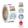 Rouleau d'autocollants Joyeux Anniversaire de 2,5 cm avec chiens, ours et lapins mignons - Autocollants d'Anniversaire Animaux de Dessin Animé (500 Pcs/Rouleau)