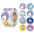 Rouleau de 8 autocollants licorne et sirène pour emballage cadeau et décoration - 25mm / 8 Motifs de Dessin Animé Mélangés (A)