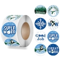 Rotolo di 8 adesivi motivazionali invernali con pupazzo di neve per bambini e messaggi positivi - Set di Adesivi Premiazione Pupazzo di Neve Invernale (A) / 2,5 cm/500 pezzi