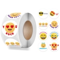 Rotolo di 8 adesivi premio emoji colorati per bambini con frasi motivazionali in inglese - Molteplici design di emoji (X-321)