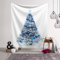 Detail of Christmas tree tapestry with blue ornaments on a white brick wall background - 200x150cm