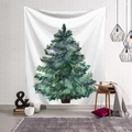 Detail of Christmas tree wall tapestry hanging on a white brick wall in a cozy room - 200x150cm / Watercolor Hand-painted Tree (Style-4)
