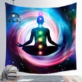 Detailed view of meditation tapestry featuring 7 chakras and cosmos galaxy on a white wall - 200x150cm / Meditation Nebula Style (款式-4)
