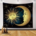 Arazzo giapponese sole e luna con stelle celesti su sfondo blu scuro per decoro parete - 200*150cm (Spazzolato) / Stile Celeste Sfumato Blu Scuro (款式-2)