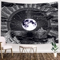 Detail of sun and moon mandala tapestry with celestial stars and mountain art for wall decor - Starry Sky & Ocean Style (Style-5)