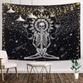Detailed view of sun moon mandala tapestry with skeleton in bohemian interior setting - Meditating Skeleton (Style 6)