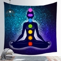 Mandala tapestry for meditation featuring a silhouette with seven chakras icons for yoga rooms - 200x150cm / Blue Mandala Chakra Style (款式-7)