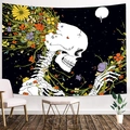 Skull with floral design moon and stars mandala tapestry for home wall decoration - Floral Skull Style (Style-7)