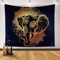 Detailed view of bohemian mandala elephant wall tapestry in a modern room setting - Mandala Elephant Style (Style-5) / 200*150cm (Brushed)