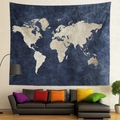 Arazzo da parete con mappa del mondo vintage con oceani blu e terra beige per soggiorno - 200*150cm (Spazzolato) / Mappa del Mondo Vintage Blu Scuro (Stile-1)