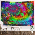Close-up van een psychedelisch zonnetapijt met levendige regenboogkleuren in de woonkamer - 95x73cm / Regenboog gradiënt zon (Stijl-15)