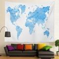 Dettaglio arazzo con mappa del mondo ad acquerello blu su una parete di mattoni - 200*150cm (Spazzolato) / Mappa del Mondo ad Acquerello Blu (Stile-4)