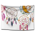Detail of bohemian tapestry featuring colorful feathers and dreamcatcher art print - White Background Dreamcatcher Feather (Style-2)