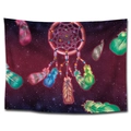 Detailed weave texture of Nordic wall tapestry featuring dreamcatcher and vibrant feathers - Purple Starry Galaxy Dreamcatcher (Style-3)