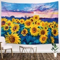 Detailaufnahme von Wandteppich mit Sonnenblumen-Ölgemälde in lebendigen Gelbtönen - 200x150cm (Gebürstet) / Impressionistisches Sonnenblumenfeld (Muster-5)