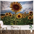 Detail of sunflower tapestry featuring vibrant floral landscape for bedroom wall decor - 95x73cm (Brushed) / Sunflower Field with Sky (Pattern-2)
