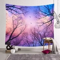 Detail of forest tapestry with starry night design on a white textured wall - Twilight Sunset Forest
