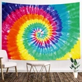 Detailed texture of colorful tie-dye spiral tapestry displayed in a modern living room - Rainbow Spiral Dynamic Design (Style 2)