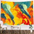 Abstract colorful tie-dye tapestry for living room wall decor with modern furniture - 200x150cm / Yellow Orange Blue Green Abstract Oil Painting (Style-5)
