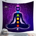 Purple mandala tapestry with seven chakra symbols and silhouette for meditation decor - Style 1 / 95x73cm (Brushed)