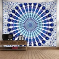 Arazzo mandala bohémien con motivo a piume di pavone blu per decorazione murale - Mandala Piuma di Pavone Blu e Bianco (Stile-9)