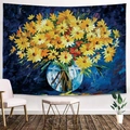 Künstlerischer Sonnenblumen Wandteppich Ölgemälde Wandbehang für Schlafzimmer Deko - 200x150cm (Gebürstet)