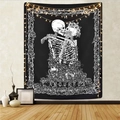 Black and white lunar cycle skull lovers tarot tapestry with warm string lights decor - 95x73cm (Brushed) / Skeleton Lovers (Style-25)