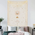 Detail of lunar cycle and celestial sun motifs on a bohemian aesthetic wall tapestry - 95x73cm / Cream Astrology Moon (Style-1)