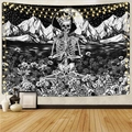 Detail of gothic skull and moon phase tapestry with soft fairy lights on a wall - 95x73cm / Crown Skeleton Rose (Style-2)