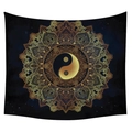 Detail showing the golden mandala sun and moon yin yang patterns on navy tapestry - Style 6 / Customized (Contact Customer Service)