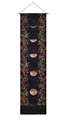Black vertical tapestry with moon phases and vintage floral patterns and black tassels - Black Floral