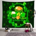 Détail d'une tapisserie de la Saint-Patrick avec pièces d'or, bière et motif de trèfles - 100*75cm (Tissu Brossé) / Vert Foncé Pièces Bière (Style-1)