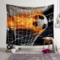 Tapiz decorativo de balón de fútbol en llamas golpeando la portería para pared - 95x73cm / Fútbol de Llamas (Estilo-2)