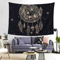 Bohemian dreamcatcher tapestry with moon phases and gold feathers on black background - Style 10 / Custom Size (Contact Customer Service)
