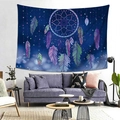Detail of dreamcatcher tapestry with colorful feathers hung over a modern sofa - Style 8 / Custom Size (Contact Customer Service)