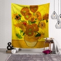 Van Gogh Sonnenblumen Wandteppich an weißer Ziegelwand in modernem Wohnzimmer - 95x73cm (Pfirsichhaut) / Sonnenblumen B (Stil-3)