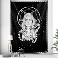 Minimalist black and white tarot witchcraft tapestry with mystical snake and star design - 95x73cm (Brushed) / Mystic Pentagram Skull Female